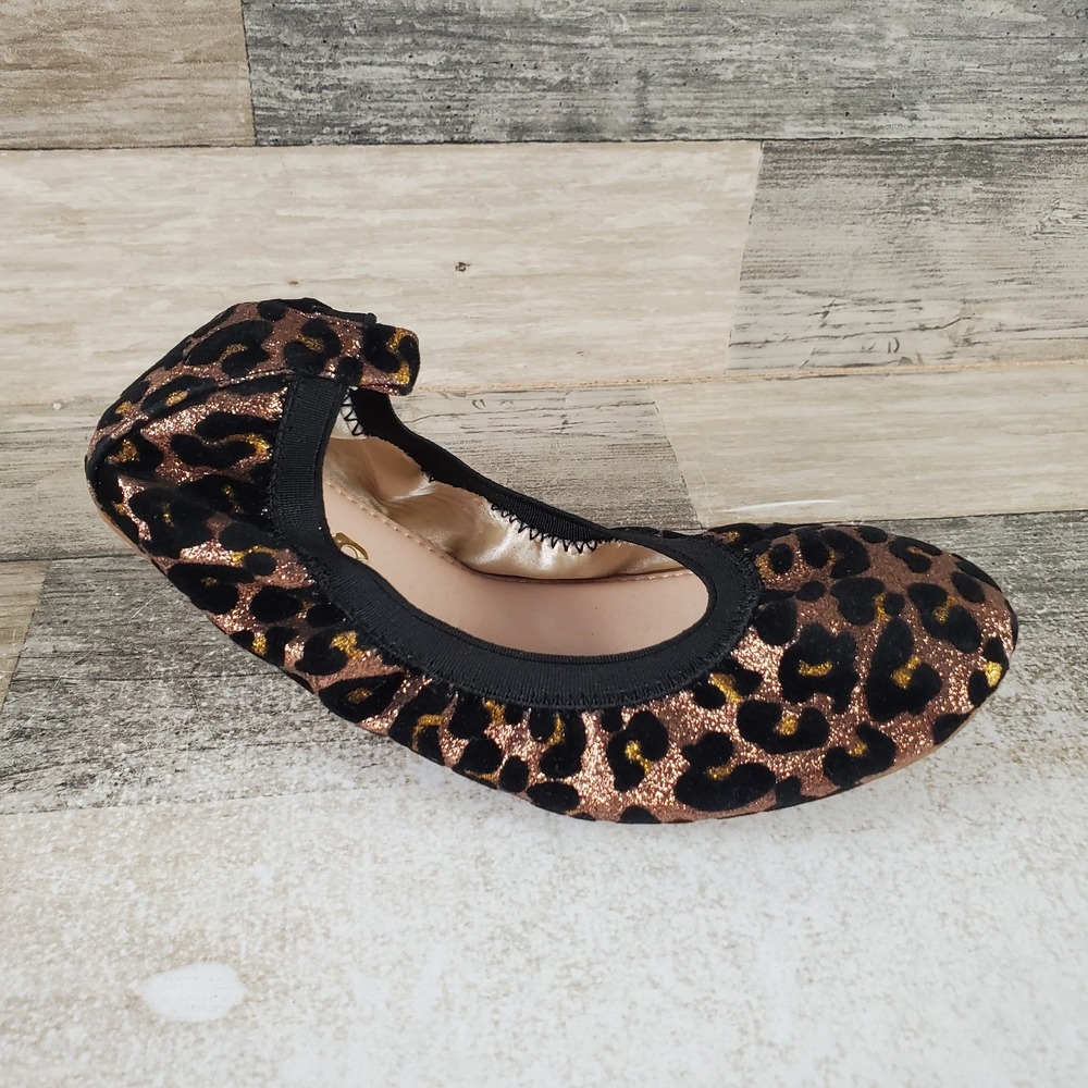 Yosi Samra Miss Samara Womens Glitter Balletโ Flat Sz 3 Leopard Print Slip On